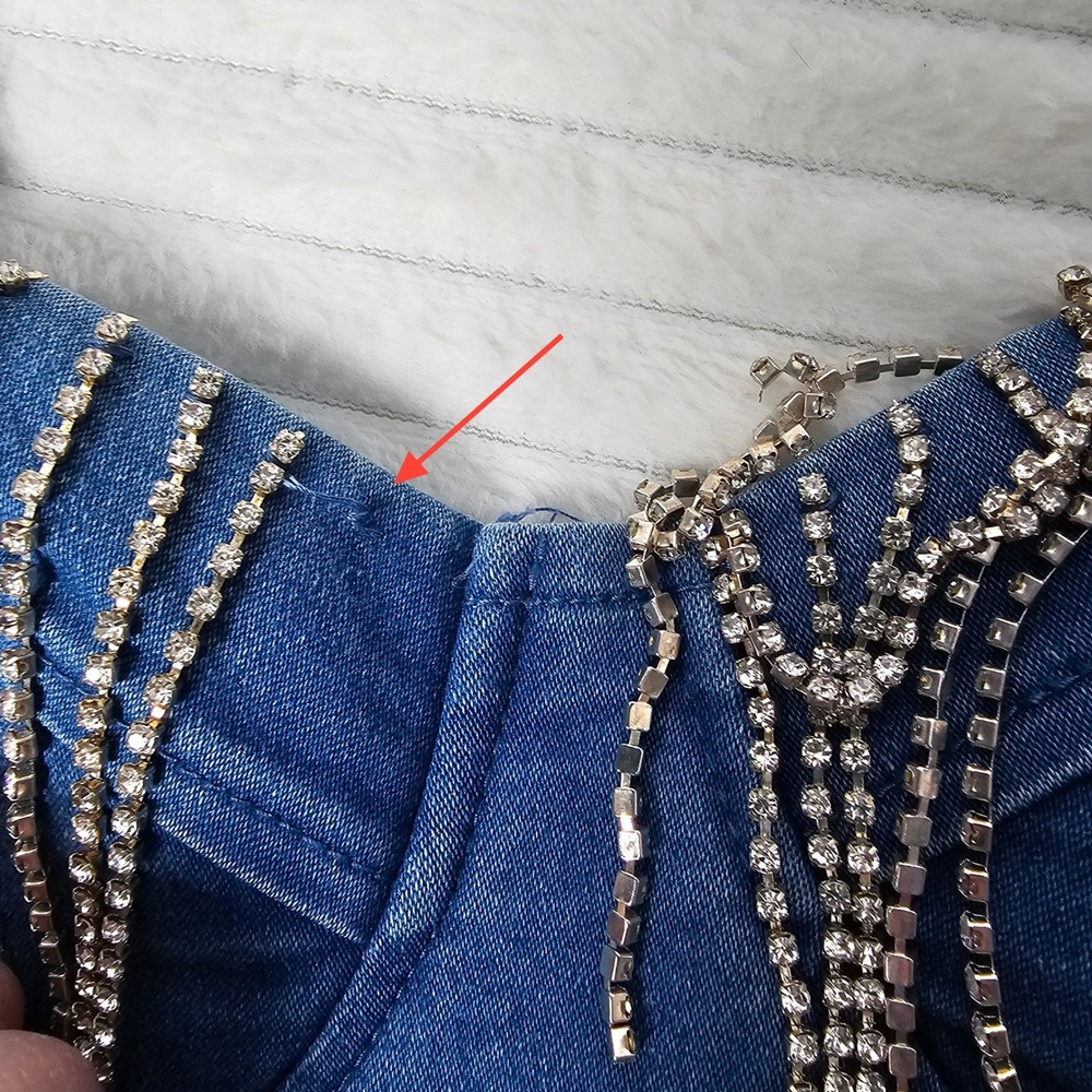 Haute Monde Denim Rhinestone Fringe Corset Bodysuit Blue Cowgirl Western Glam - Picture 5 of 10